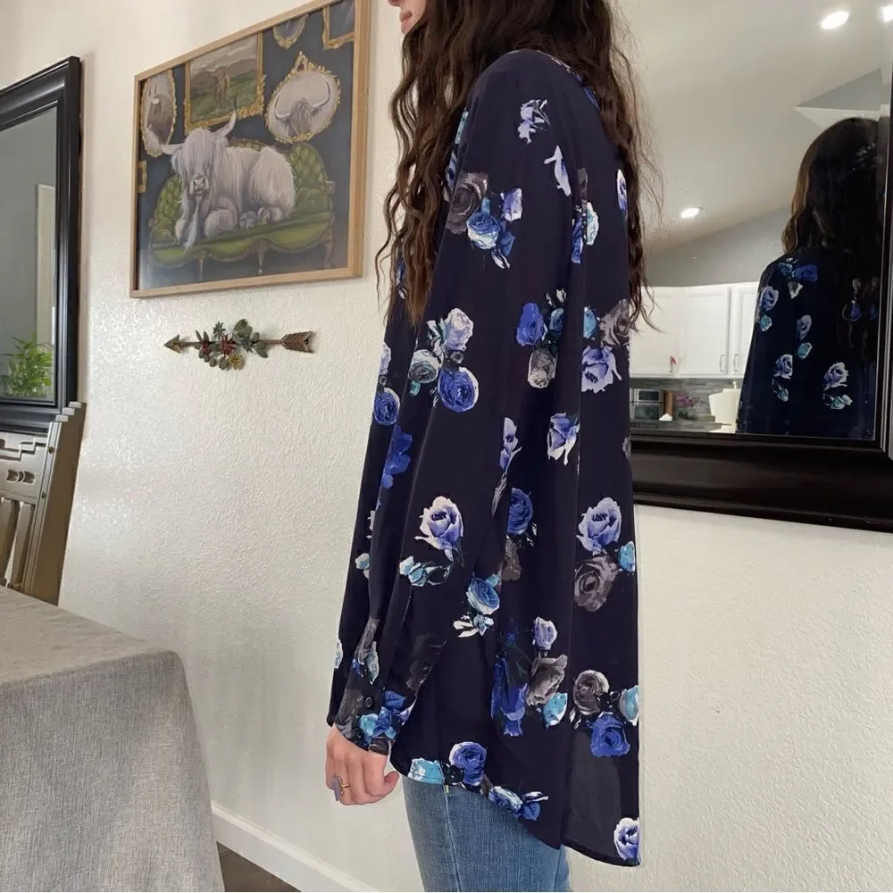 Thakoon Floral Print Round Neck Long Sleeve Pullover Sweatshirt Blue Combo Large - Picture 5 of 9